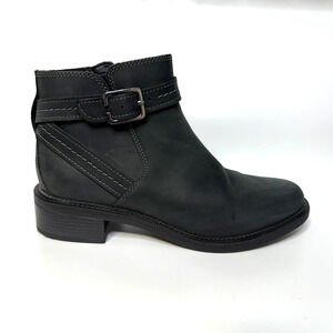 CLARKS Collection Maye Strap Nubuck Leather Ankle Boots Buckle Black Womens 8.5